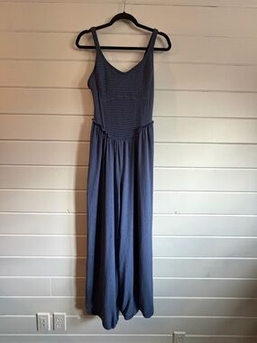 Sleek Blue Smocked Jumpsuit - Womens
